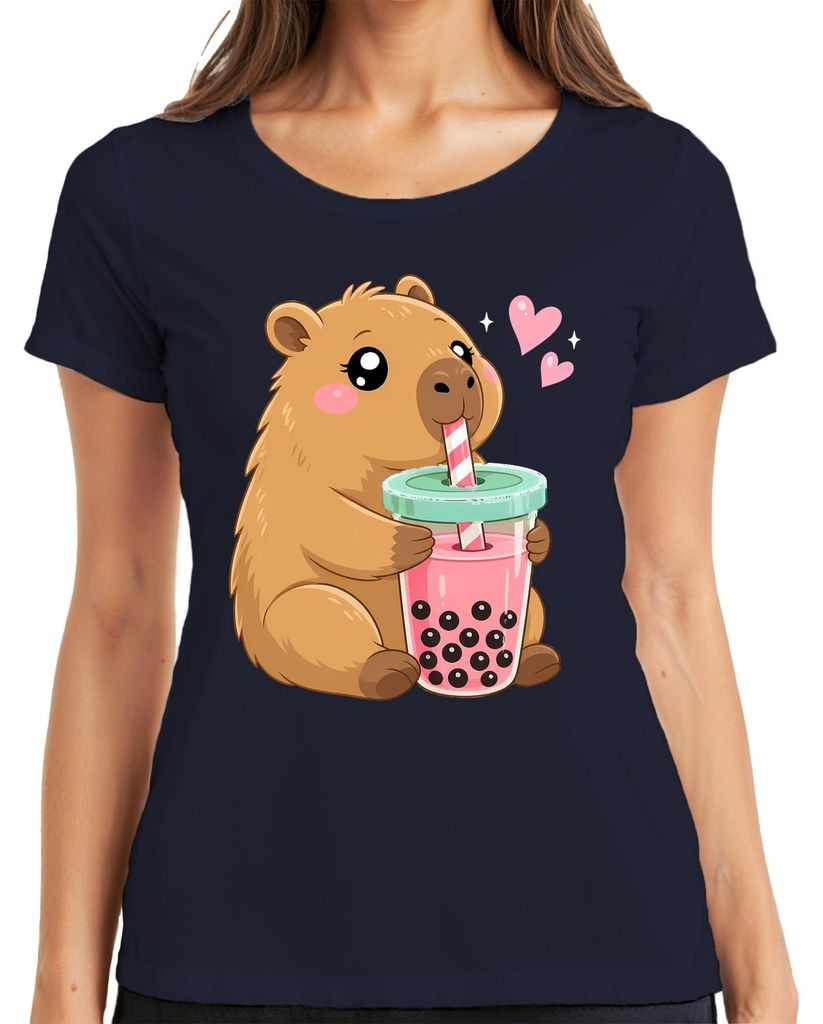 T-shirt da donna con stampa "Kawaii Capybara Boba Bubble Immagine del prodotto 