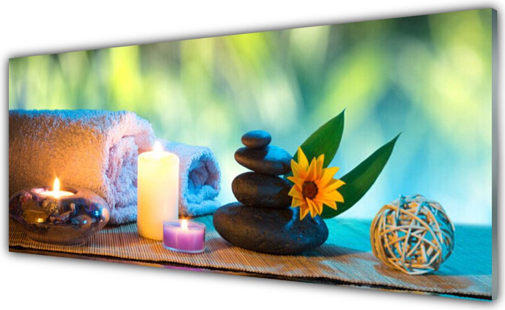Glasbilder 125x50 Wandbild Druck auf Glas Steine Kerzen Blume Handtuch Kunst