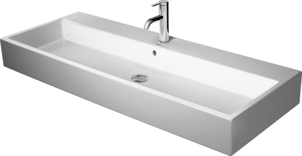 Duravit Waschtisch VERO AIR mit Hahnlochbank, 2 Hahnlöcher, geschliffen, 1200 x 470 mm mit Überlauf weiß