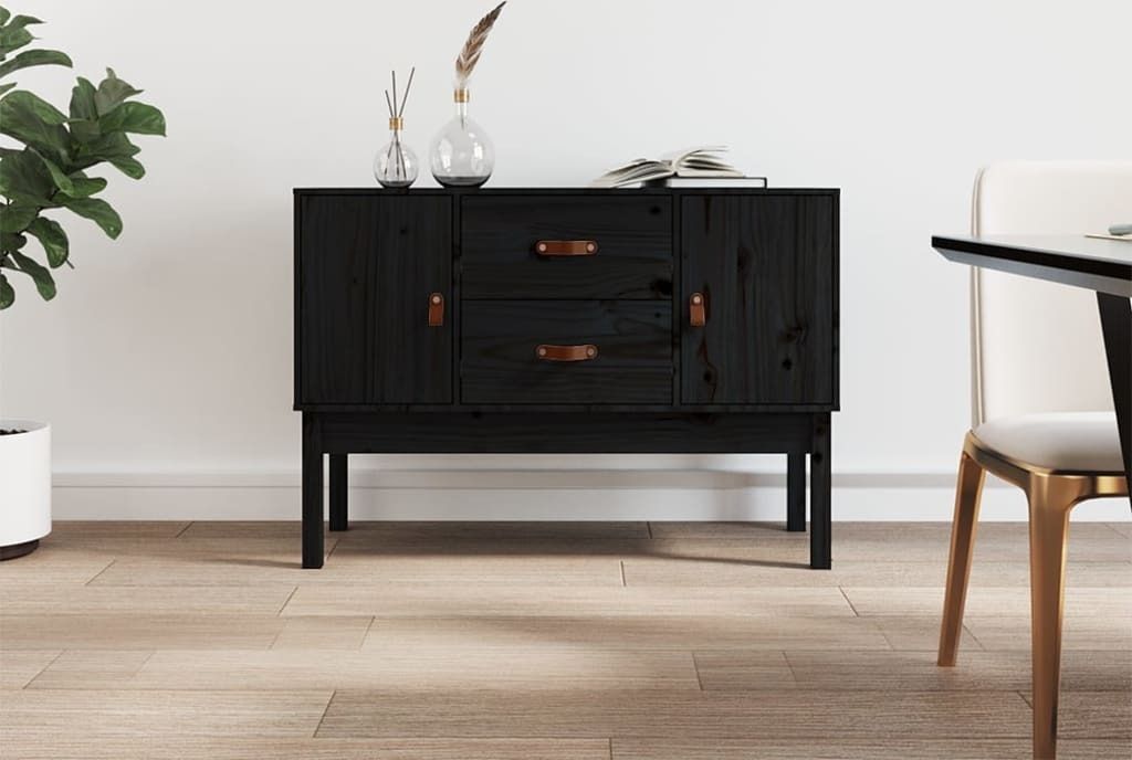"Rabatt" Mehrzweckschrank/Vitrine/Sideboard - Modernes Design - Schwarz 110x40x78 cm Massivholz Kiefer - Kommoden CC22000