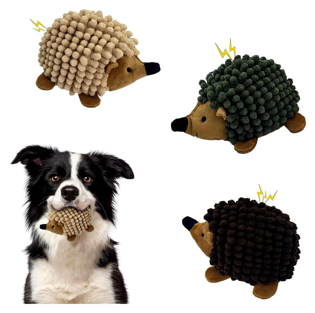 Plüsch-Igel-Hundespielzeug, 3 Stück, quietschender Igel für kleine und mittelgroße Hunde – ideal für drinnen und draußen