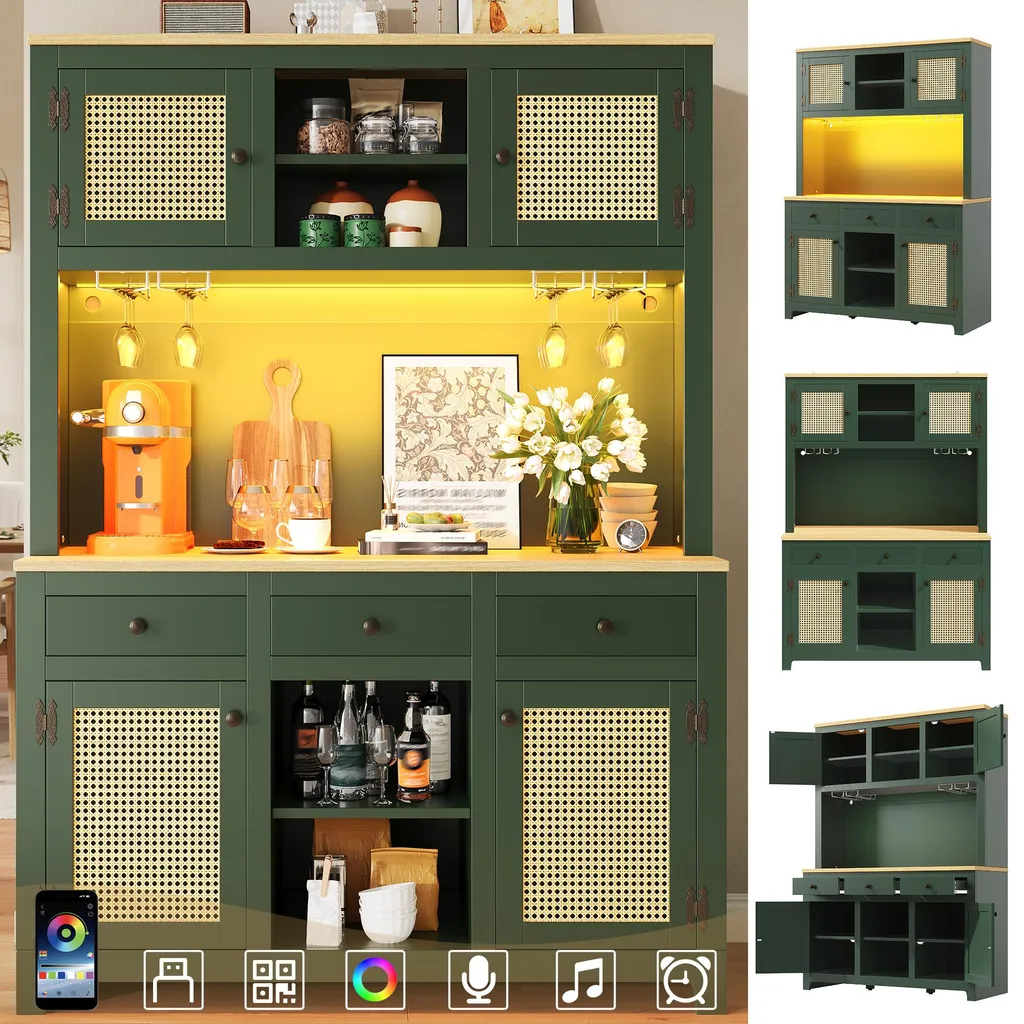 Grande armoire de rangement LED 120cm en rotin PE style vintage
