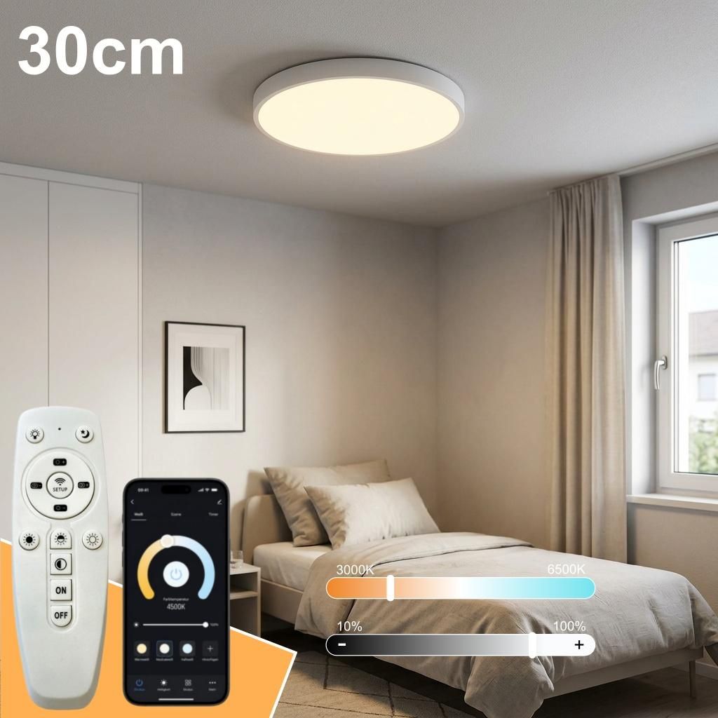 30cm LED Deckenleuchte Weiß Rund, Smart Deckenlampe mit Produktbild 
