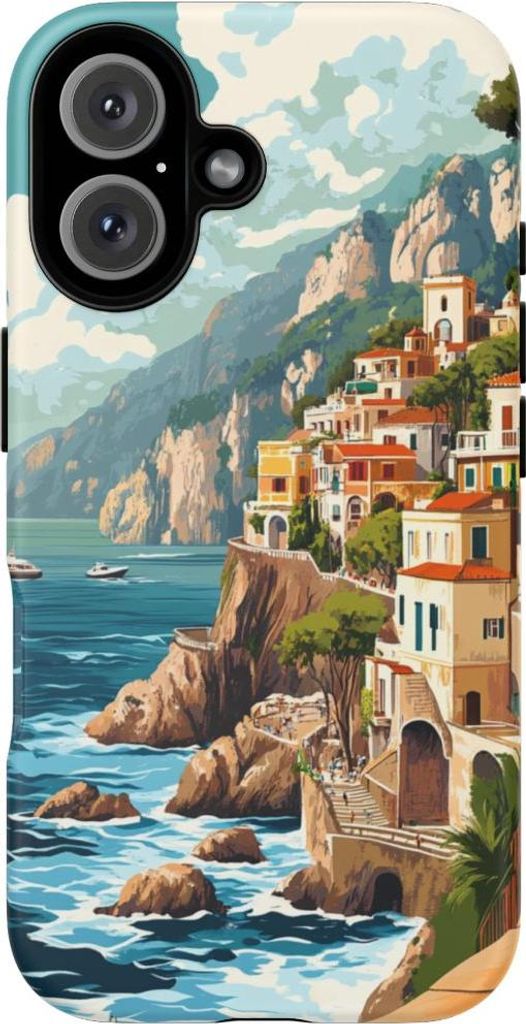 Retro-Illustration der Amalfiküste – Handyhülle Kompatibel mit iPhone 16