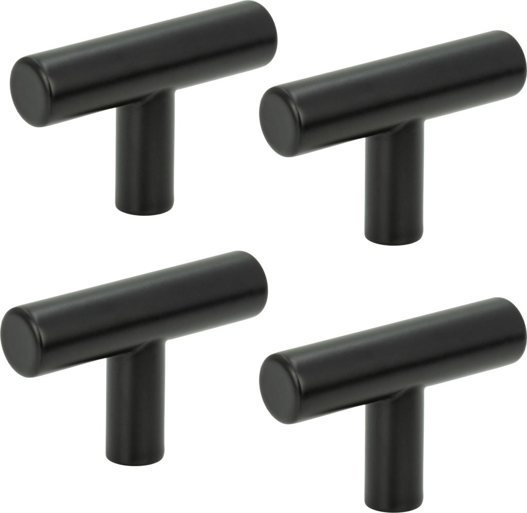 4er-Set moderne schwarze Edelstahl-Möbelknöpfe, Produktbild 
