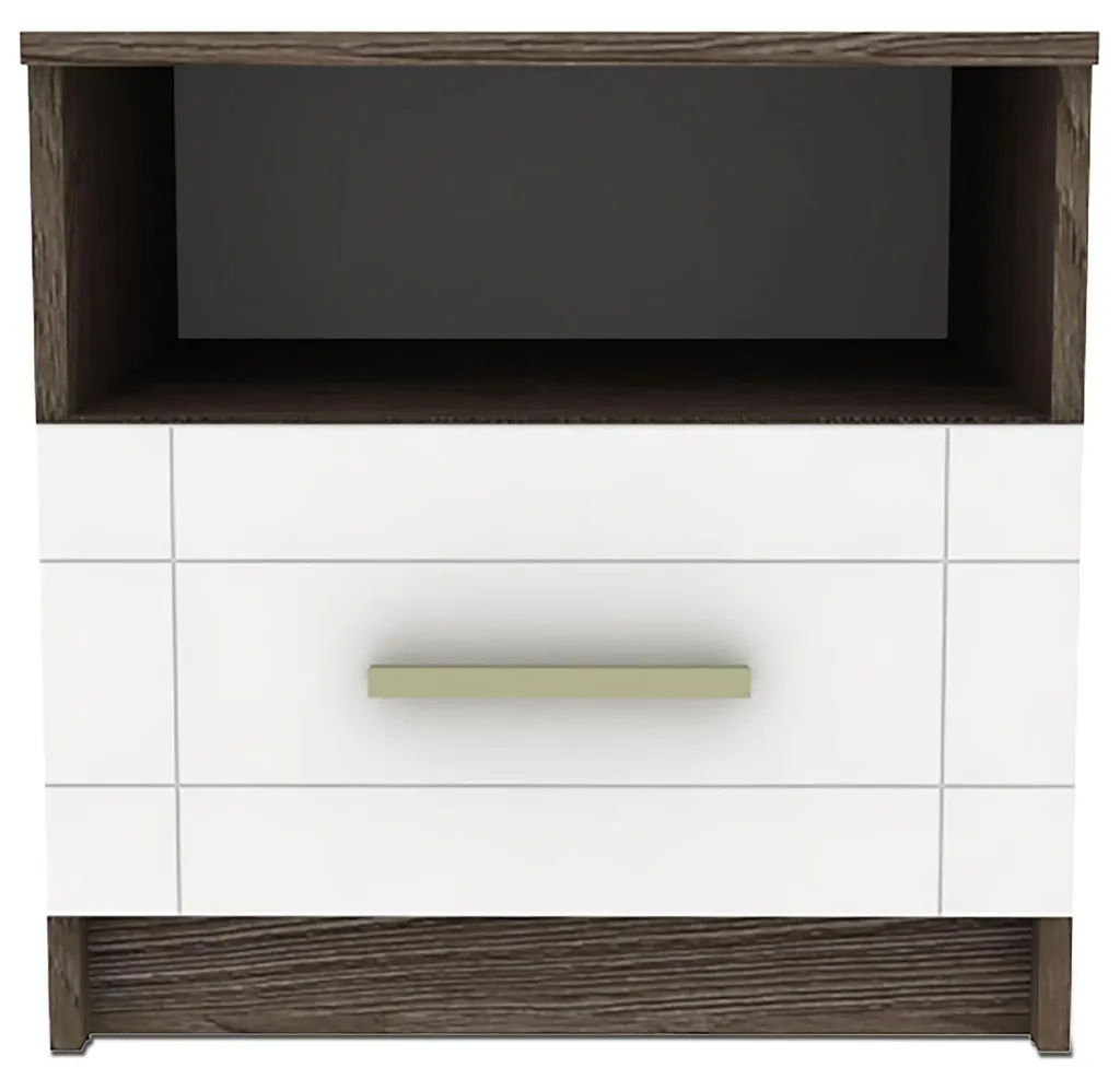Table de nuit bicolore Tenessil avec rangement tiroir bois et blanc