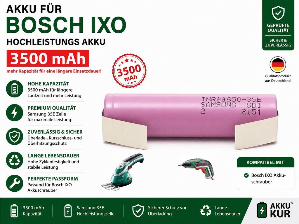 Ersatz Akku für Bosch IXO / ISIO 3,6V Li-Ion 3500mAh Akku Produktbild 