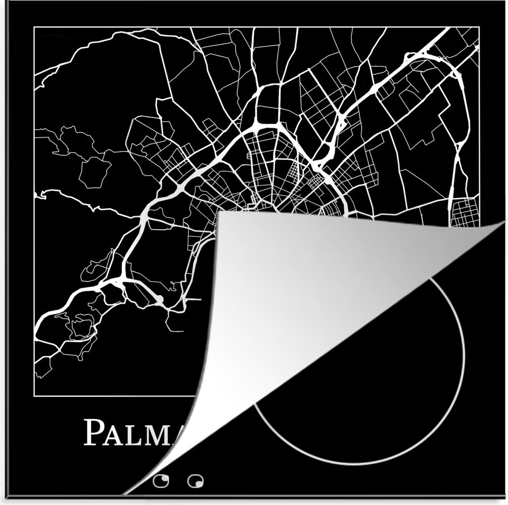 KitchenYeah Herdabdeckplatte Karte - Stadtplan - Palma de Mallorca - Karte , 78x78cm, Küche Deko, Glaskeramikfeld Herdabdeckung, Abdeckplatte f...