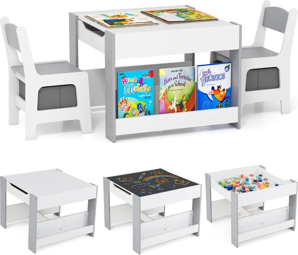 Mobili Montessori COSTWAY: Tavolo Attività 4 in 1 con Contenitori