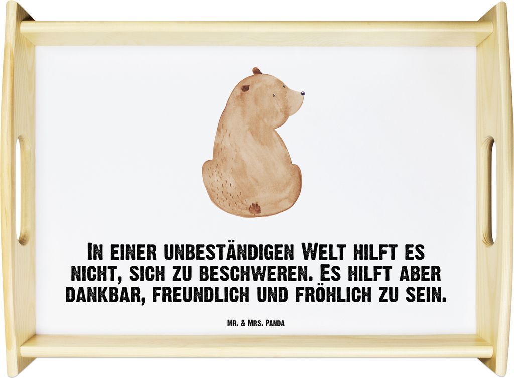 Mr. & Mrs. Panda Servier Tablett Bär Schulterblick - Weiß - Geschenk, Weisheit, Holztablett, aus holz, Teddy, Sofa, Deko, Selbstachtung, Bärenli...