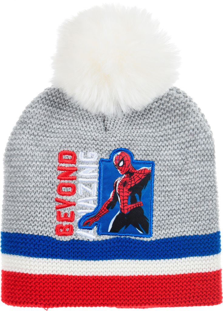 Spider-Man Kinder Jungen Winter-Mütze Bommelmütze , Farbe:Grau, Größe:54