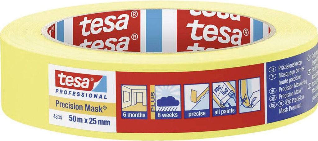 Tesa Malerband Plus 4334 - Maler Klebeband für sehr scharfe Kanten, 9mm x 50 m
