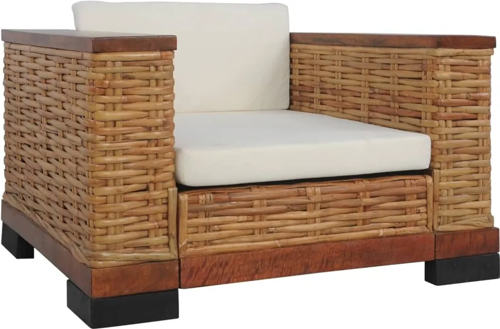 Fauteuil en rotin naturel avec coussin confortable - Chaise de détente