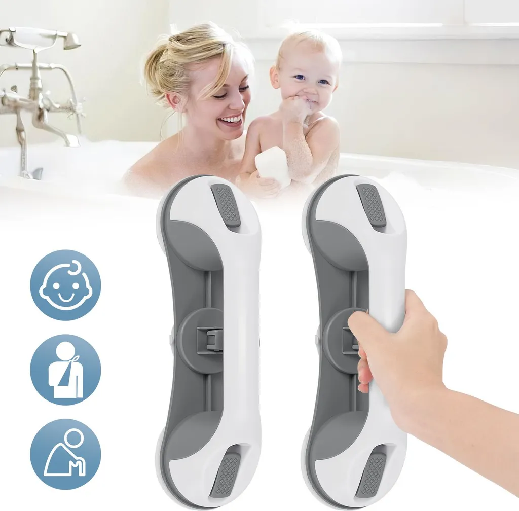 Izrielar Maniglione per doccia in 2 pezzi con ventosa e maniglia a sgancio rapido per bagno, bambini e anziani
