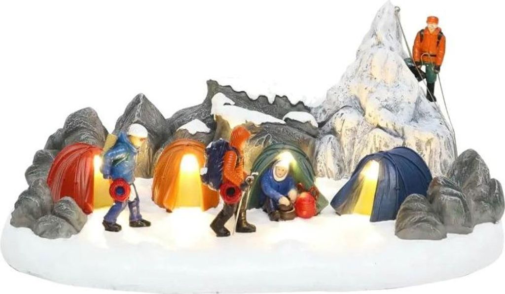 Wanderer auf Berggipfel mit LED Polyresin 34 cm Santaville
