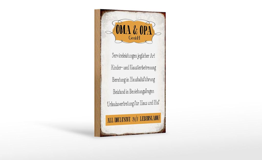 Holzschild Spruch 12x18cm Oma Opa GmbH 24/7 lebenslang