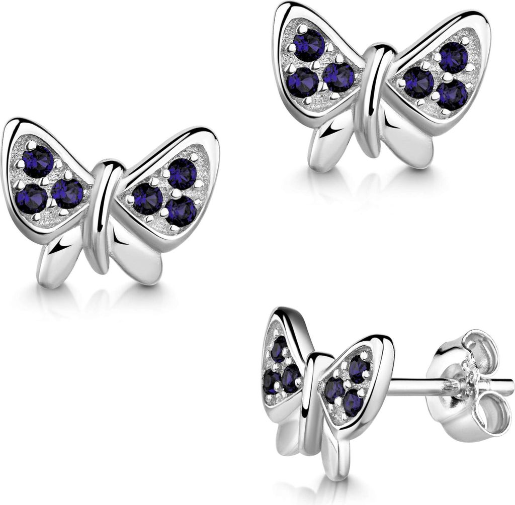 Ohrringe Ohrstecker 925 Sterling Silber Schmetterling mit Zirkonia in verschiedenen Farben Farbe - Blau