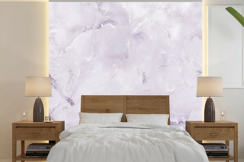 MuchoWow Fototapete für Wohnzimmer oder Schlafzimmer Wandtapete Vinyl Motivtapete Marmor - Füllstoff - Rosa - 300x300 cm - Wanddekoration