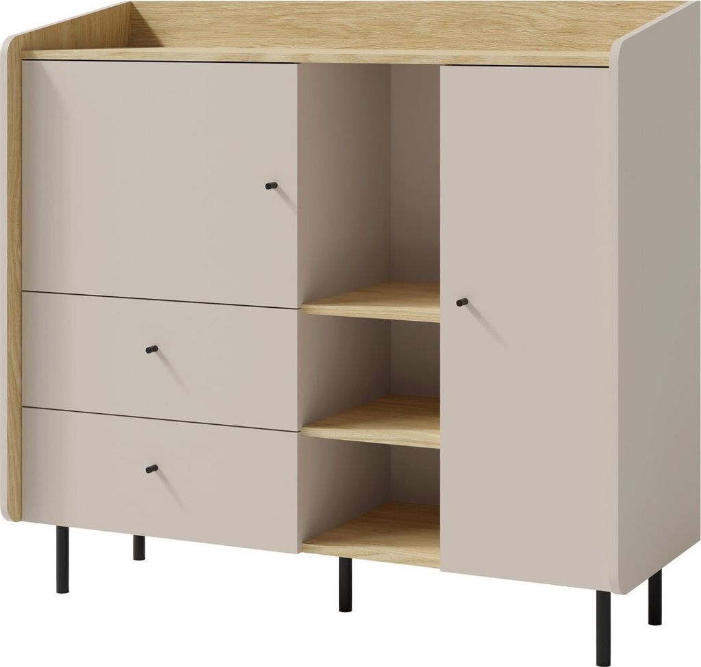 Furniture24 Kommode Alessio Ae8 Sideboard 125 X 115 X 42 Cm Sandbeige/Eiche Geölt