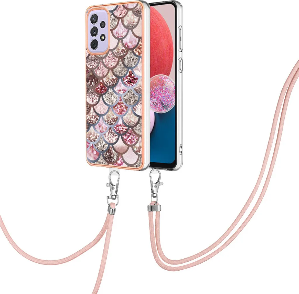 Custodia da Viaggio Samsung A13 4G - Cover con Tracolla Fantasia Caffè