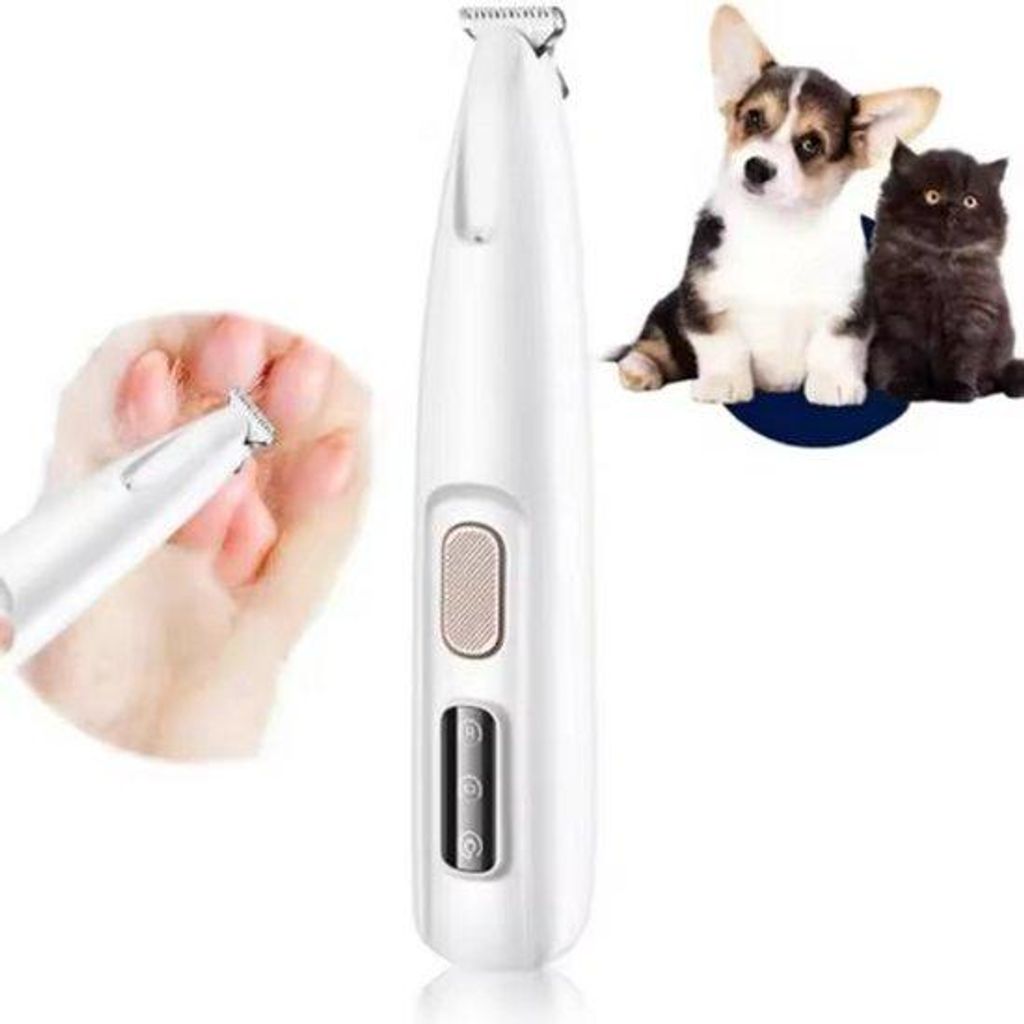 Low-noise wireless dog claw trimmer met LED-Licht - multifunctionell für Hunde und Katzen - oplaadbaar - waterabweisend - weiß