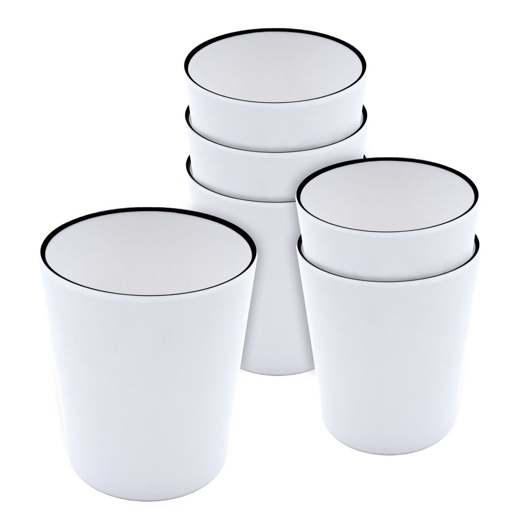 Melamin Becher 400ml - 6er Set / weiß mit schwarzem Rand - Trinkbecher