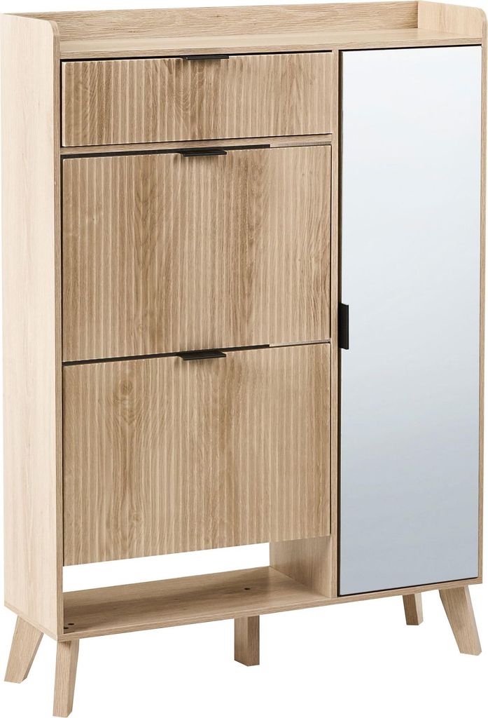 BELIANI Schuhschrank hellbraun MDF zusätzliches Glas 2 Fächer 1 Schublade im skandinavischen Stil für den Flur