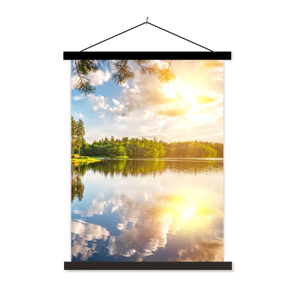 MuchoWow Textilposter Bäume - Wasser - Sonne 40x53 cm mit schwarzem Rahmen - Abbildung