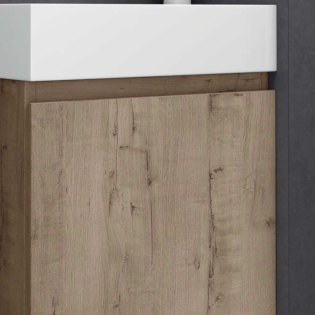 Ensemble Lave-mains Chêne Clair 46cm et Vasque en Solid Surface Pisa - 6