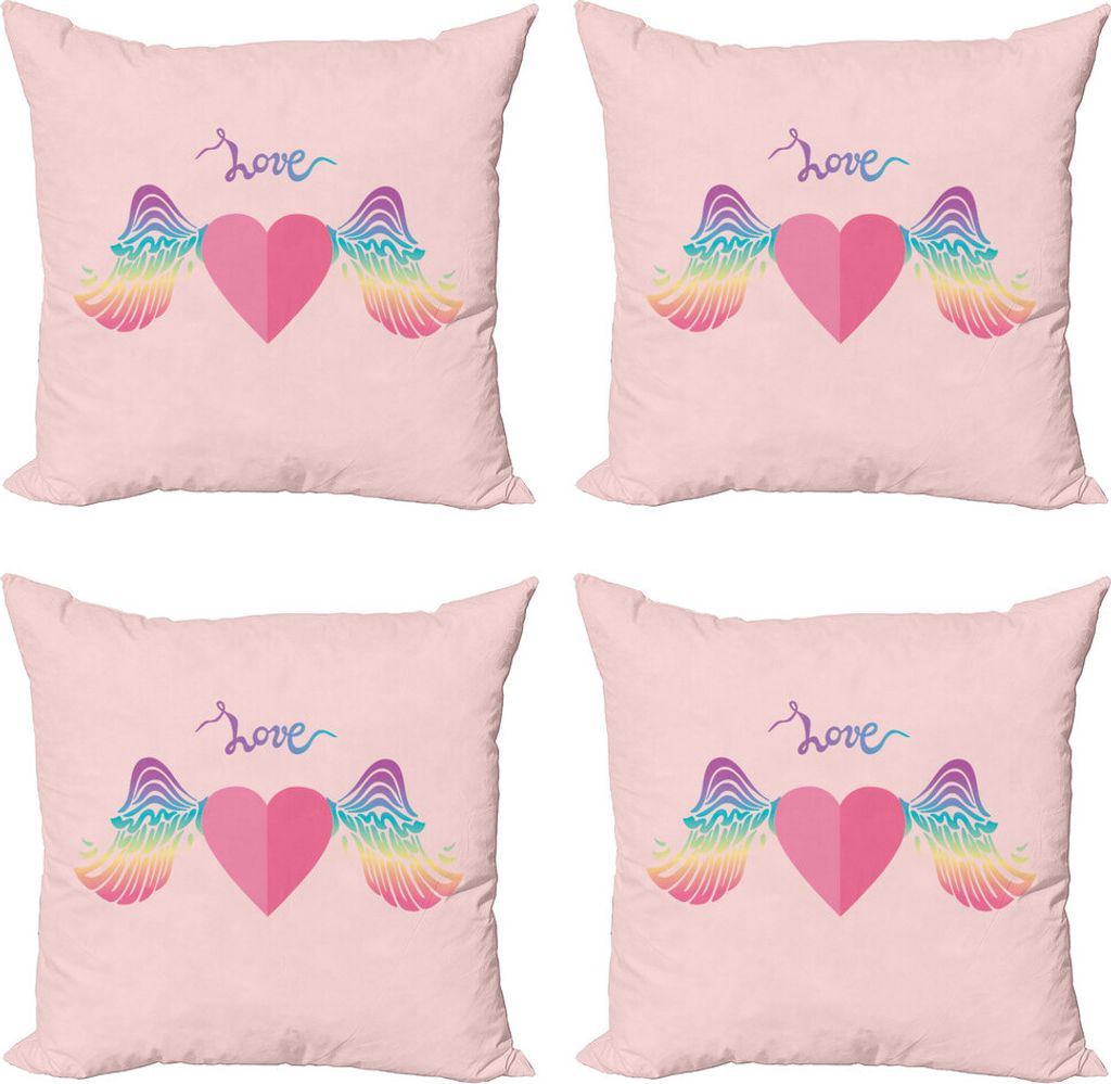 ABAKUHAUS Stolz Kissenbezug Set (4 Stück), Liebes-Herz-Regenbogen-Flügel, Moderner Doppelseitiger Digitaldruck, 45 cm x 45 cm, Mehrfarbig