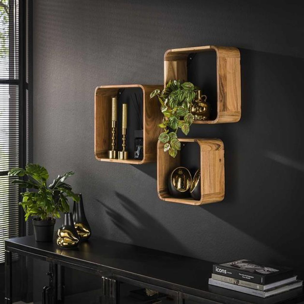 Hoyz Collection – Quadratisches Wandregal – Akazienholz – Produktbild 