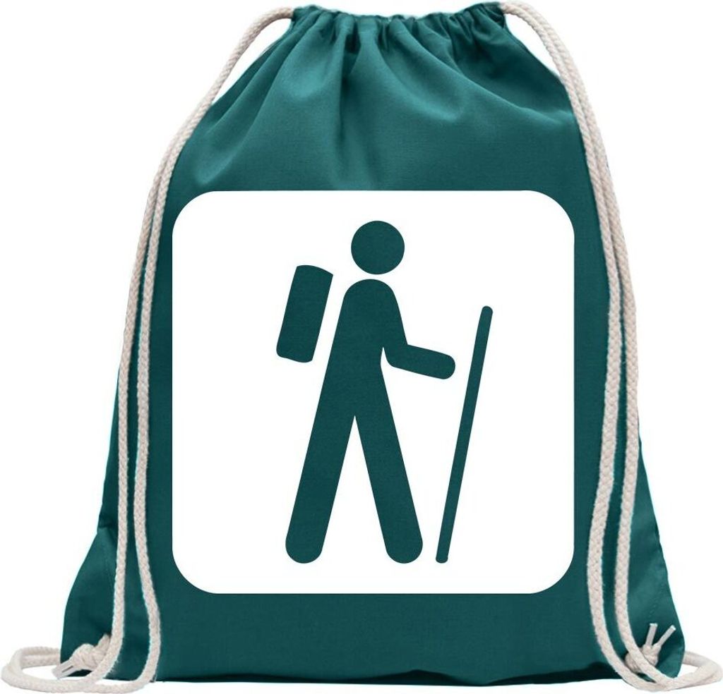 Kiwistar - Turnbeutel - petrol - Wanderweg Wanderung Piktogramme - Fun Rucksack Sport Beutel Gymsack Baumwolle mit Ziehgurt