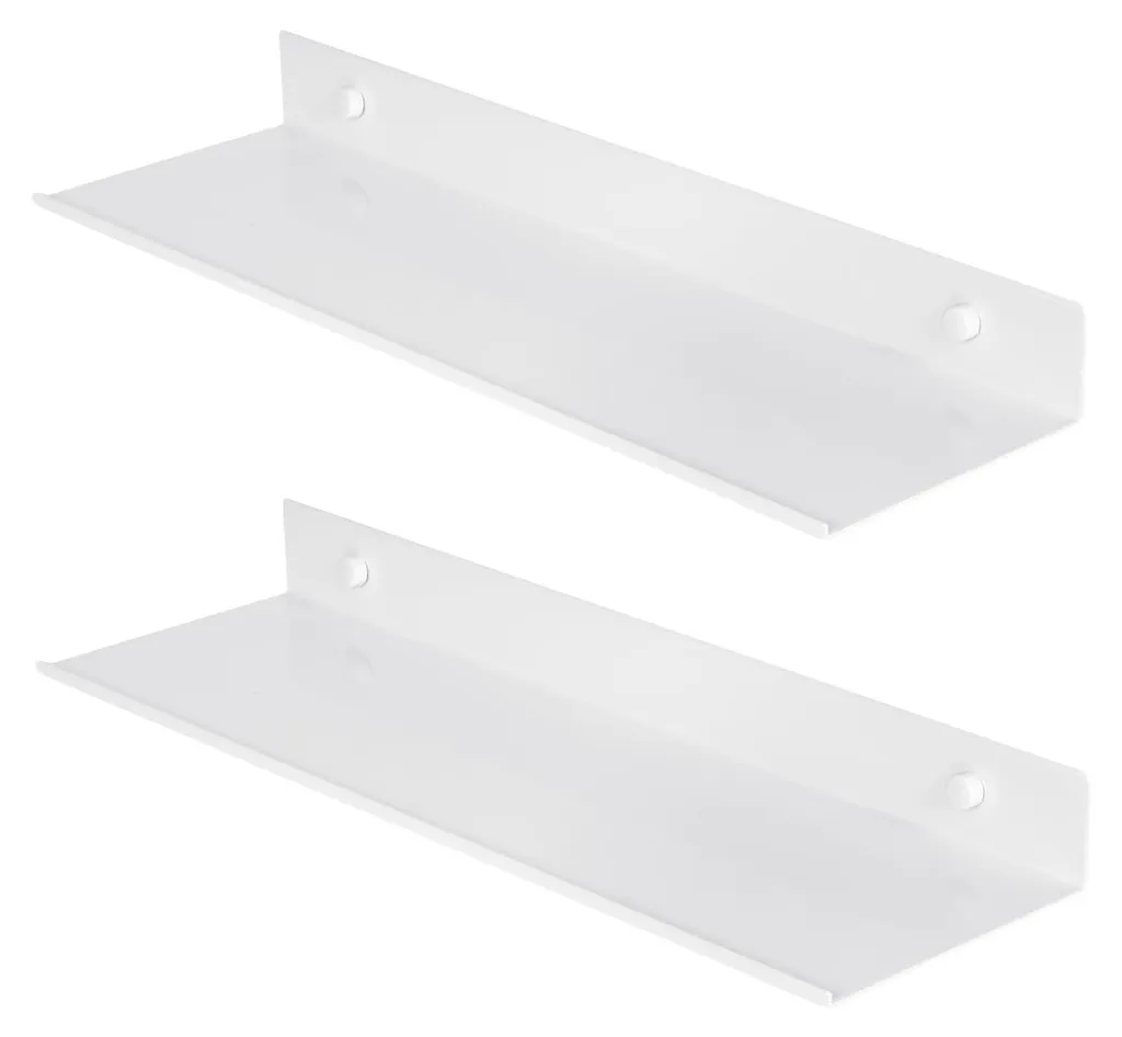 Lot de 2 étagères flottantes murales blanches en métal pour déco et DVD