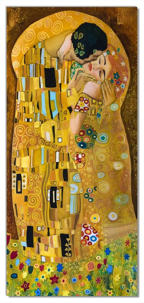 Wallario selbstklebende Türtapete 93 x 205 cm - Der Kuss von Klimt - Abwischbar, rückstandsfrei zu entfernen