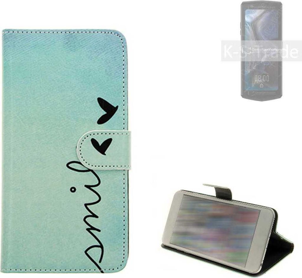 K-S-Trade Schutz Hülle Handy Hülle kompatibel mit Cubot Pocket 3 Hülle Handyhülle cover bookstyle Etui Handyhülle ''smile'' türkis Standfunktion