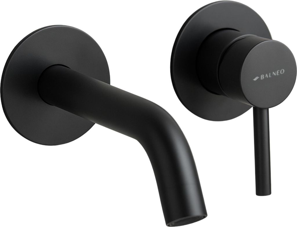 Balneo Wasserhahn Waschtischarmatur für Wandmontage schwarz Edelstahl | Einhandmischer für Waschbecken Unterputz CASCADE