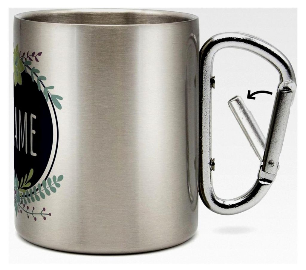 Edelstahltasse mit Karabinerhaken - Personalisierbare Tasse mit Motiv Flowers