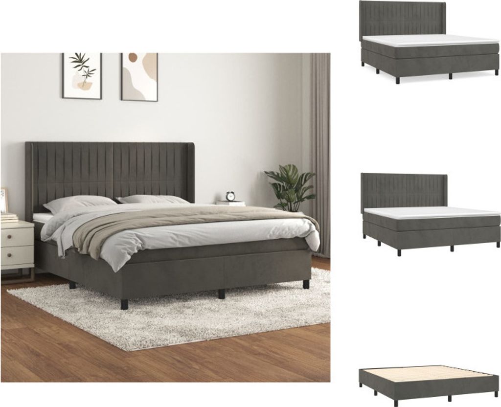 vidaXL Boxspringbett mit Matratze Dunkelgrau 180x200 cm Samt - Betten & Bettgestelle