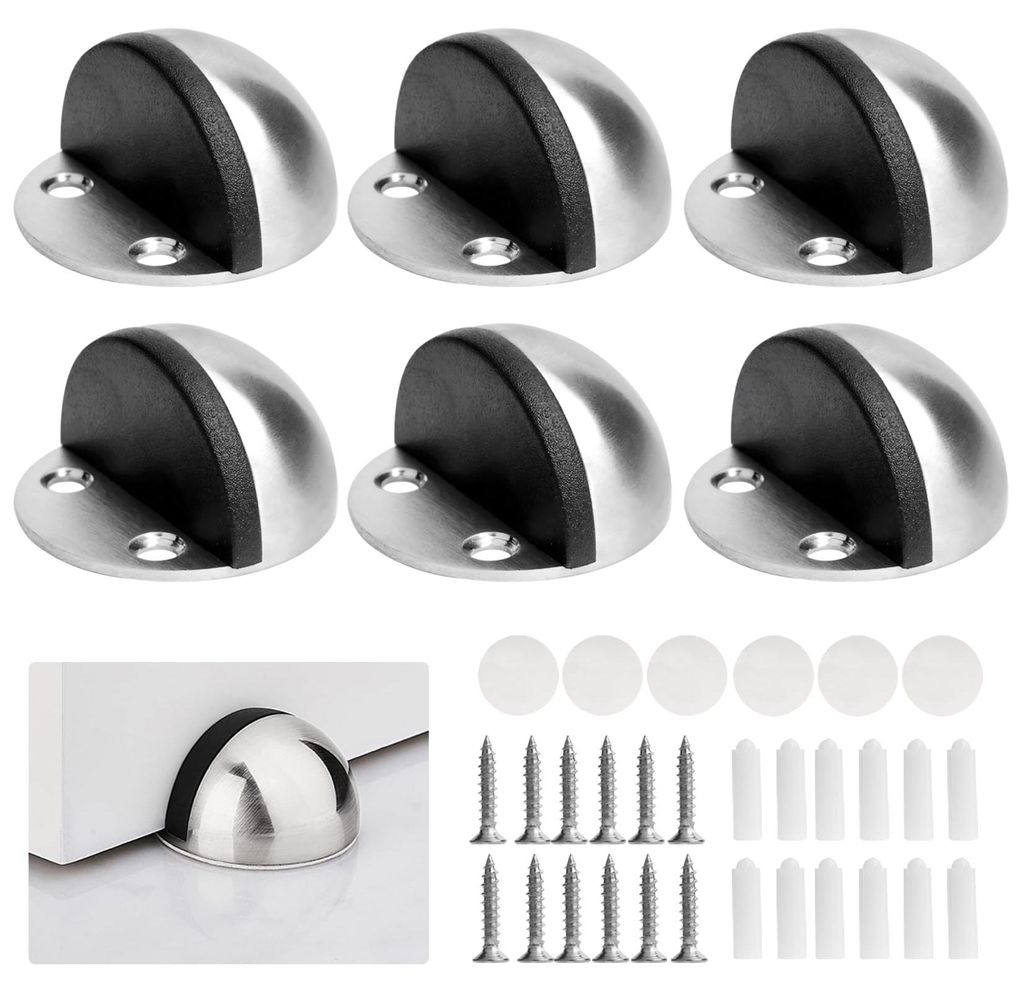 6 selbstklebende Türstopper für den Boden, robuste Türstopper aus Edelstahl, kein Bohren erforderlich, Türstopper mit Gummipuffer, geeignet fü...