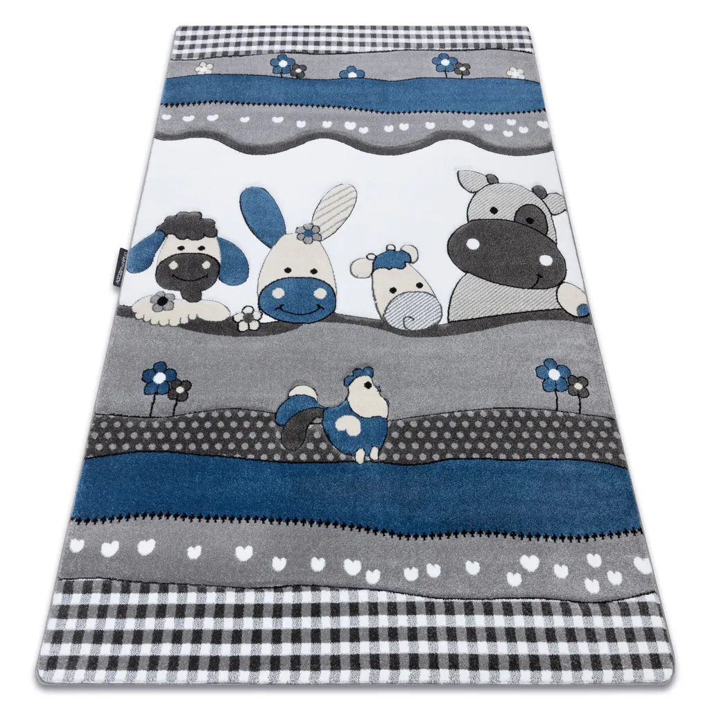 Tapis de sol enfant 240x330 cm thème ferme bleue pour salle de jeux