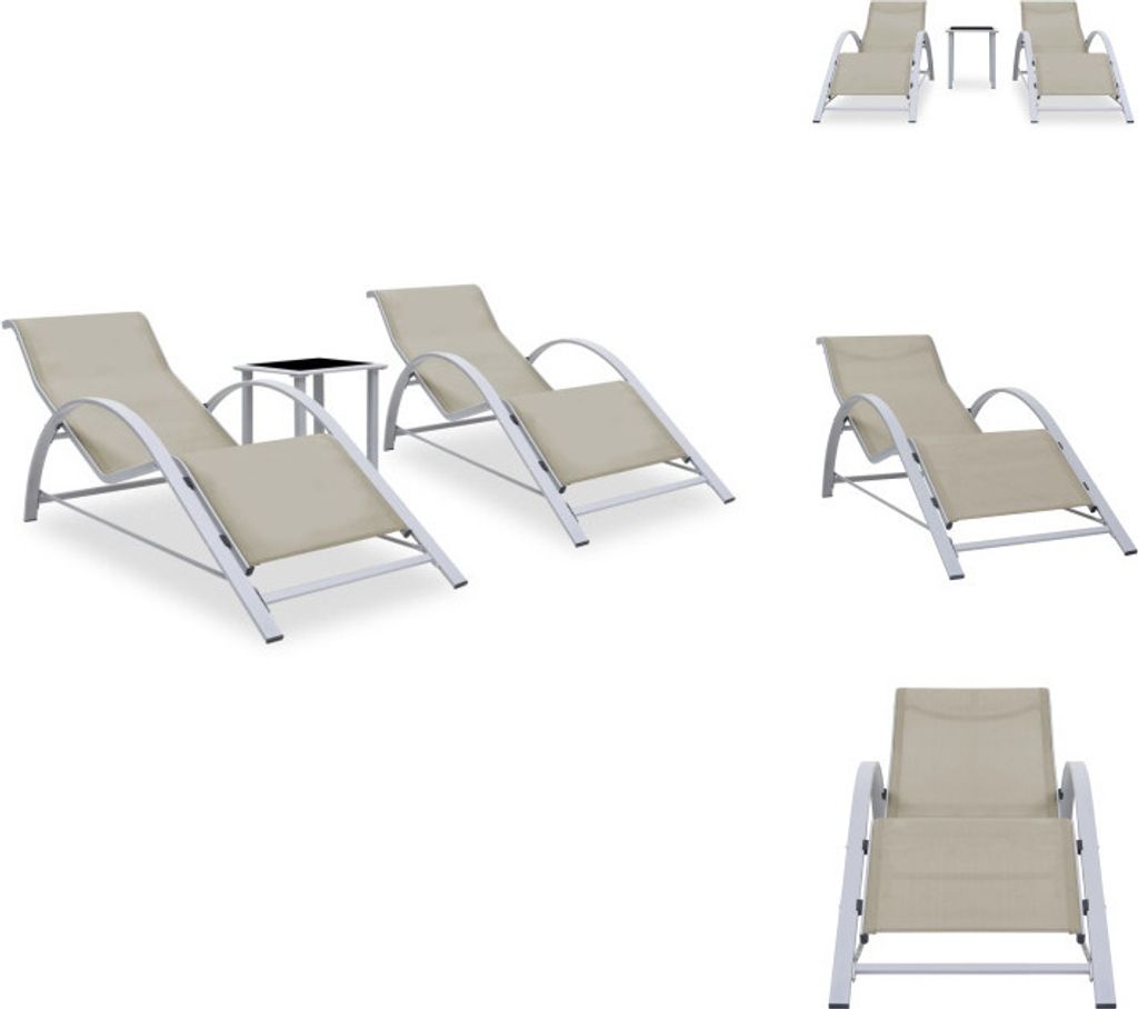vidaXL Sonnenliegen 2 Stk. mit Tisch Aluminium Cremeweiß - Sonnenliegen