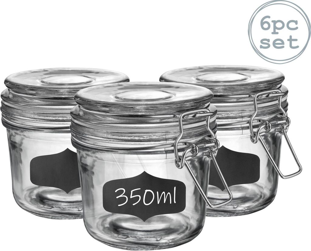 Vorratsgläser aus Glas mit Etiketten – 350 ml – weiße Versiegelung – 6 Stück