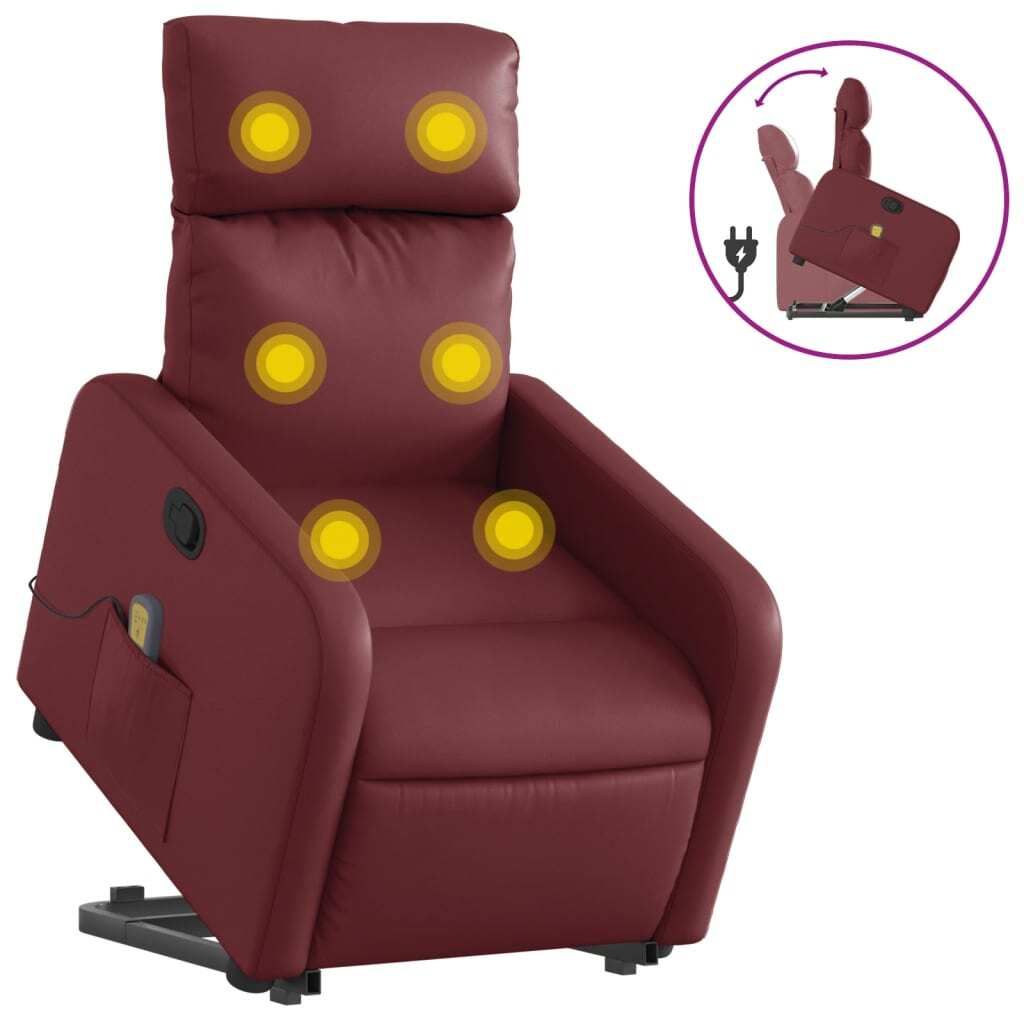 Massagesessel mit Aufstehhilfe Weinrot Kunstleder Produktbild 