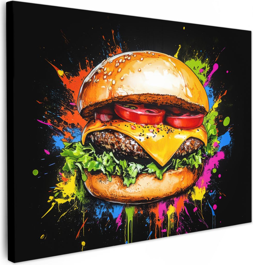 Leinwand Bilder 80x60 cm - Graffiti - Hamburger, Wandbilder, Wanddeko Wohnzimmer, Bild