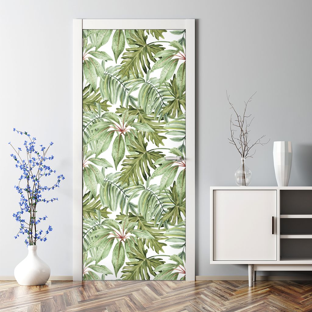 Dekorative Türposter Klebefolie selbstklebend Wandaufkleber Aquarell Palmen Grün 70 x 200 cm