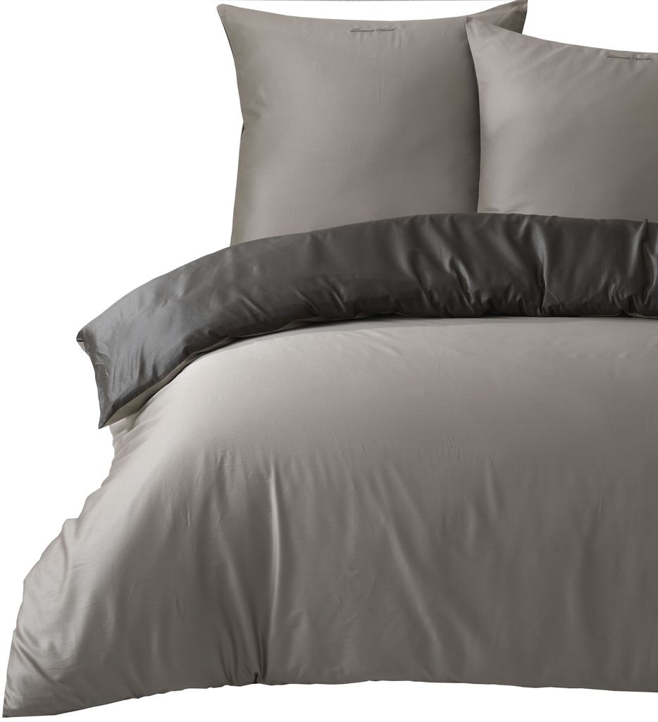 Bettwäsche-Set 2/3tlg Bettbezug Kissenbezüge 100% Baumwolle Satin Weiß Grau 