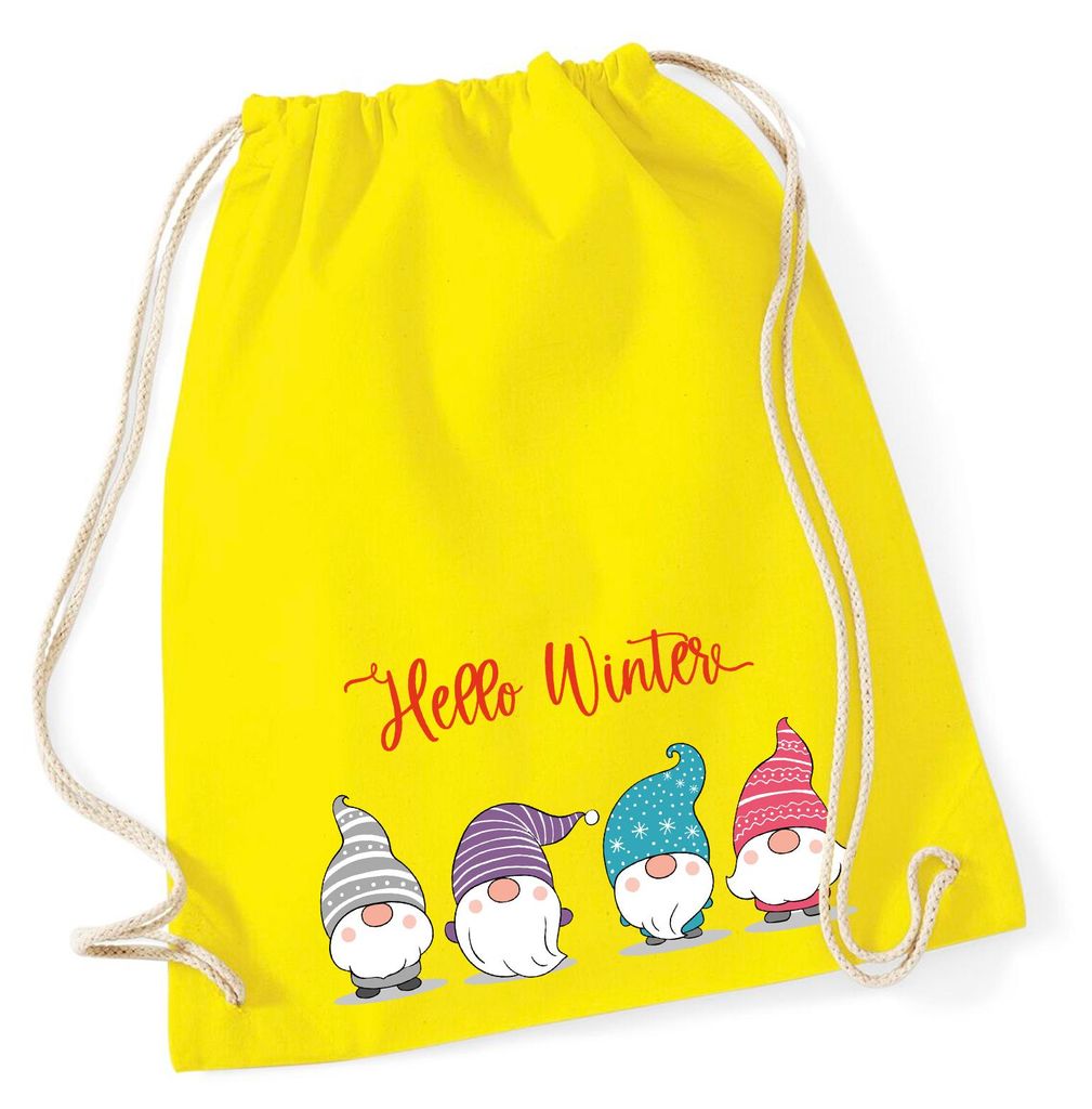 Huuraa Turnbeutel Hello Winter Wichtel Weihnachtself 12 Liter Yellow Baumwolle Rucksack Geschenkidee
