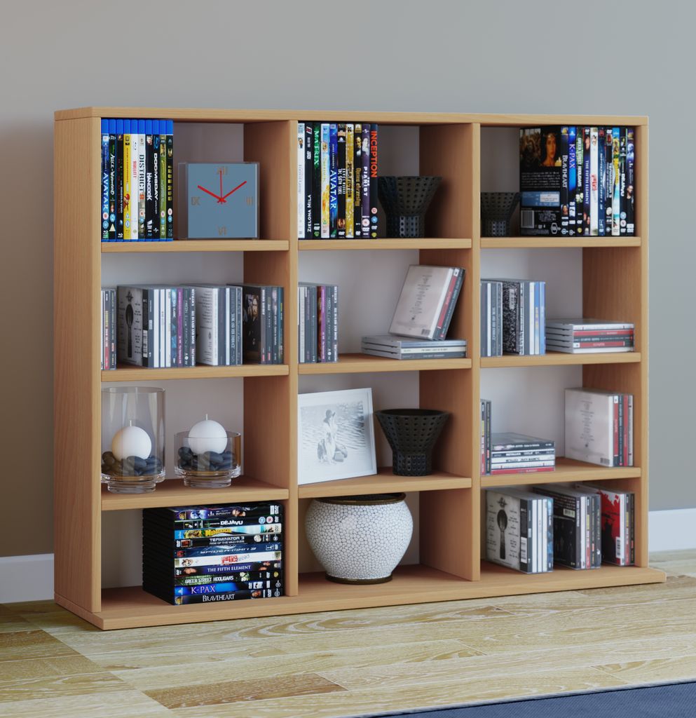 VCM Holzregal stehend | platzsparender CD-Schrank für 480 CDs oder 224 DVDs | Maße:H. 82 x B. 102 x T. 23 cm | Elegantes DVD Regal stehend | Blu-...