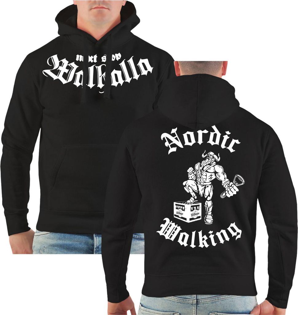 Herren Kapuzenpullover Wikinger mit Bier Nordic Walking