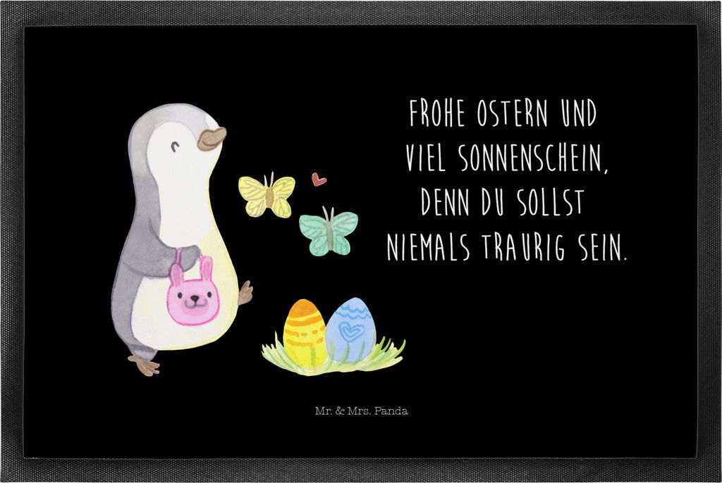 Mr. & Mrs. Panda Fussmatte Pinguin Eier suchen 50 x 75 cm - Schwarz - Geschenk, Schmutzmatte, Gummimatte, fußmatte, Türvorleger, Schmutzfangmatte...